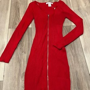 Red Sweater Zipper Dress